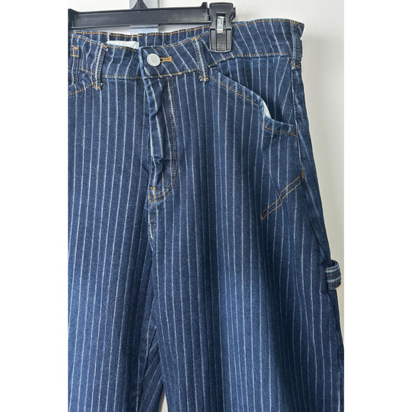 Anthropologie 29P The Kayden Railroad Stripe Barrel Carpenter Jeans by Pilcro C9 - Picture 4 of 10